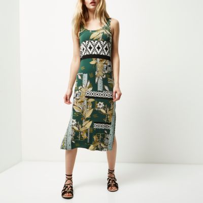Green floral print maxi dress